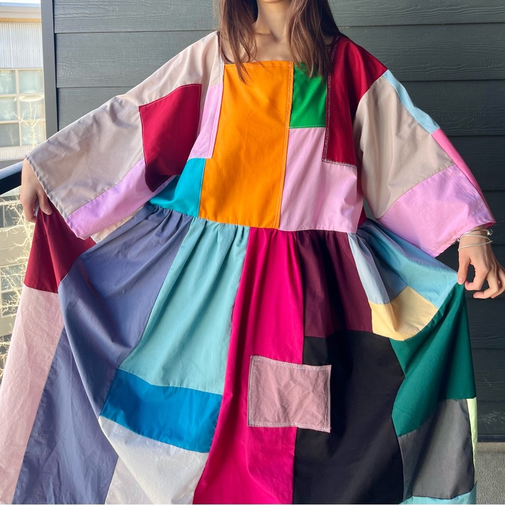 Handmade Quilted Patchwork Colorblock Dress SKU 03195